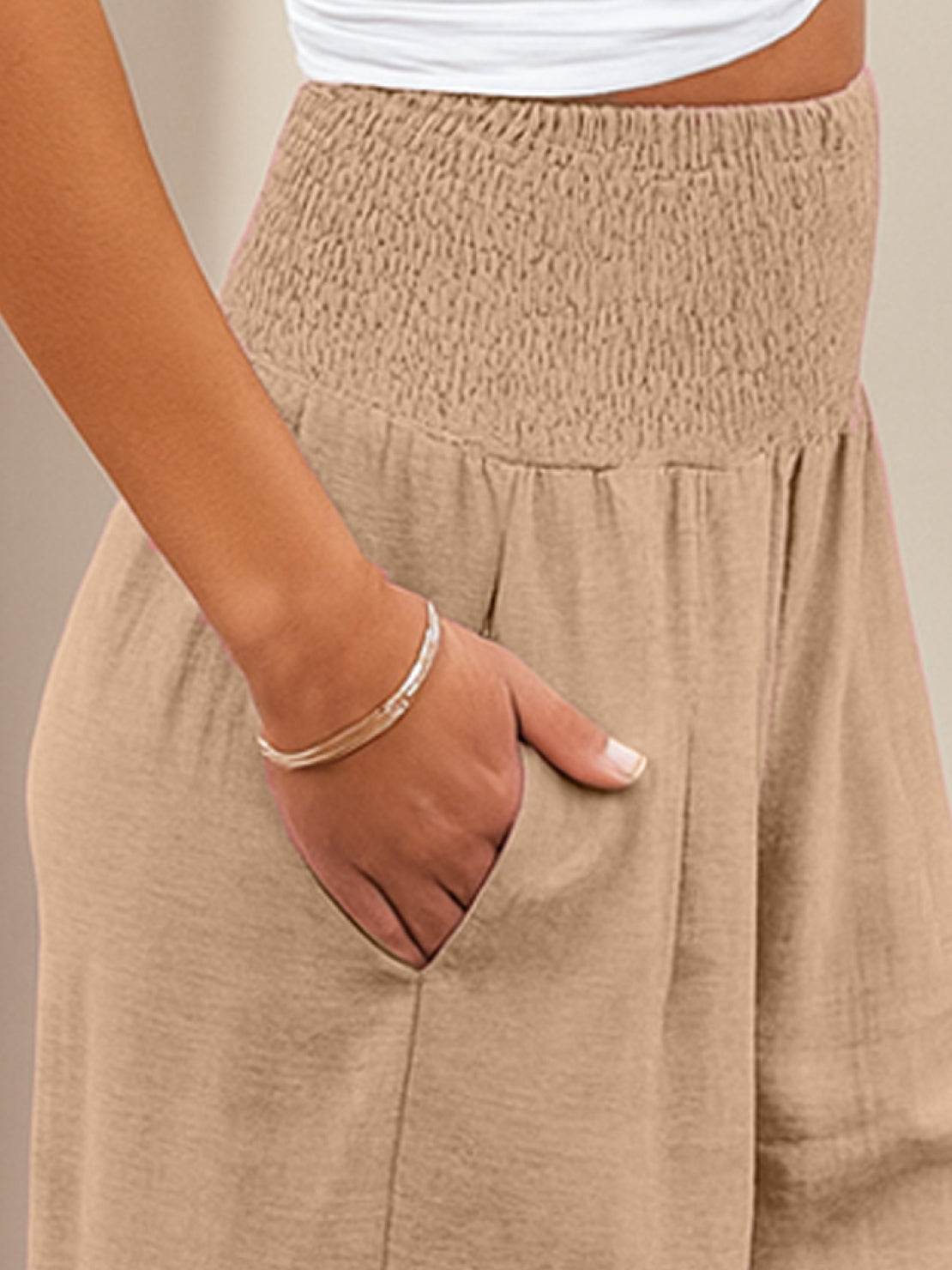 Petra Smocked Palazzo Pants | Women's High-Waist Wide-Leg Trousers