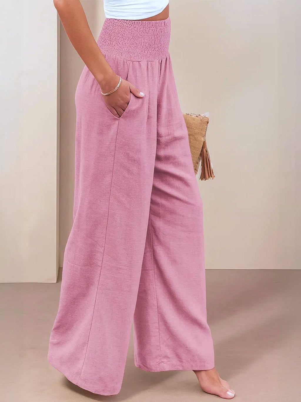 Petra Smocked Palazzo Pants | Women's High-Waist Wide-Leg Trousers
