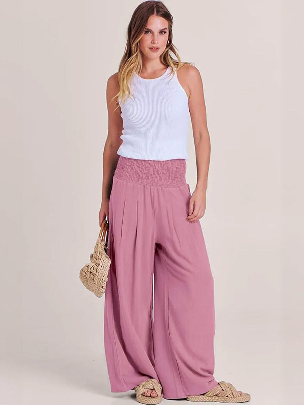 Petra Smocked Palazzo Pants | Women's High-Waist Wide-Leg Trousers