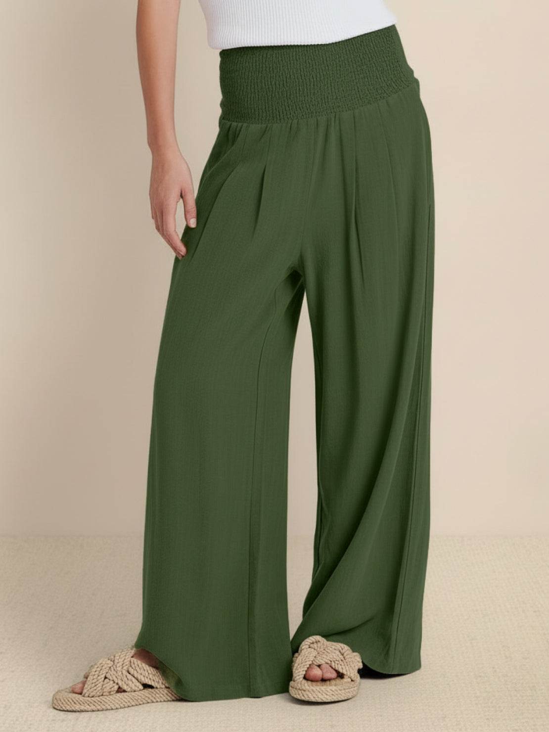 Petra Smocked Palazzo Pants | Women's High-Waist Wide-Leg Trousers