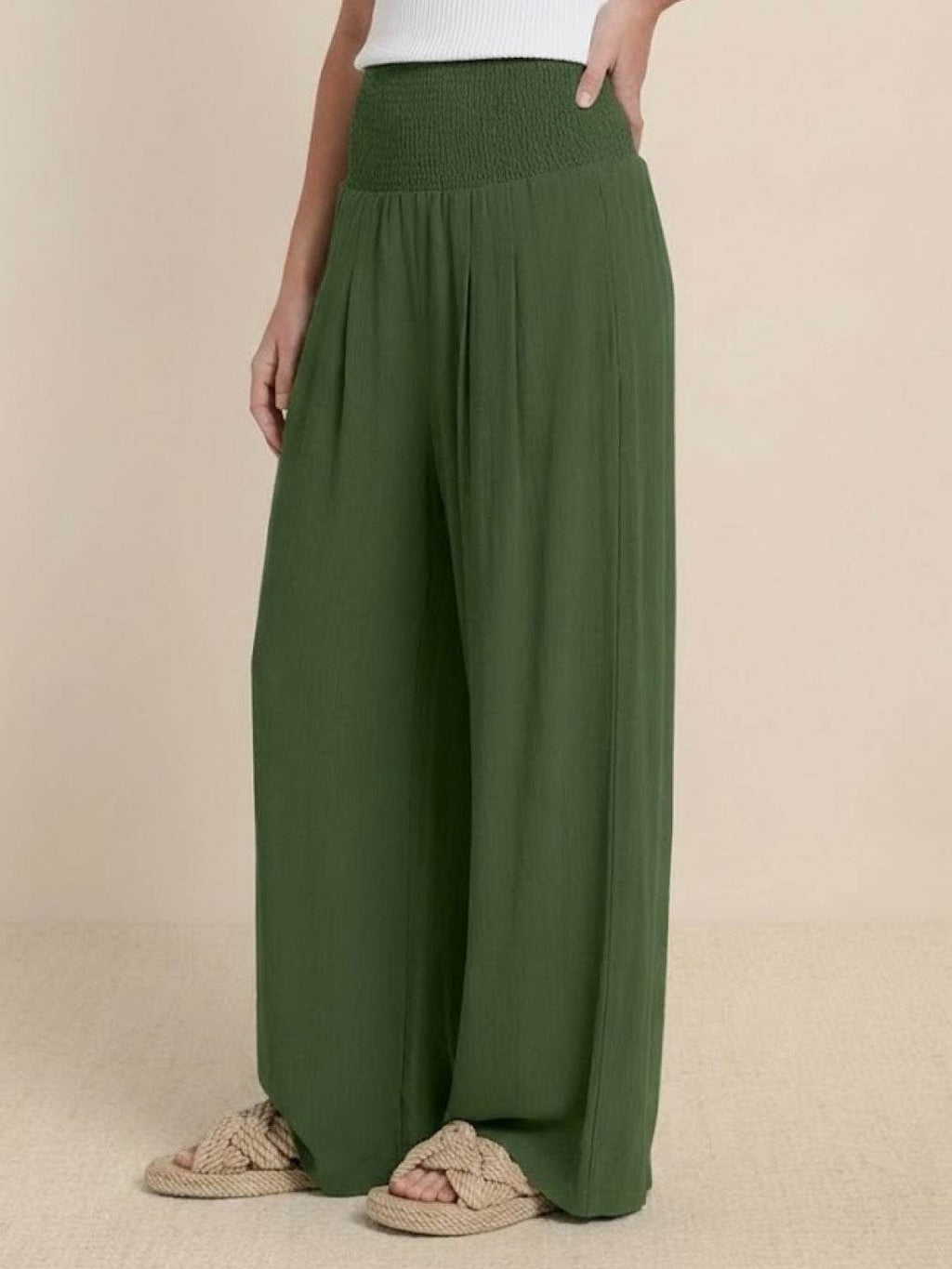 Petra Smocked Palazzo Pants | Women's High-Waist Wide-Leg Trousers
