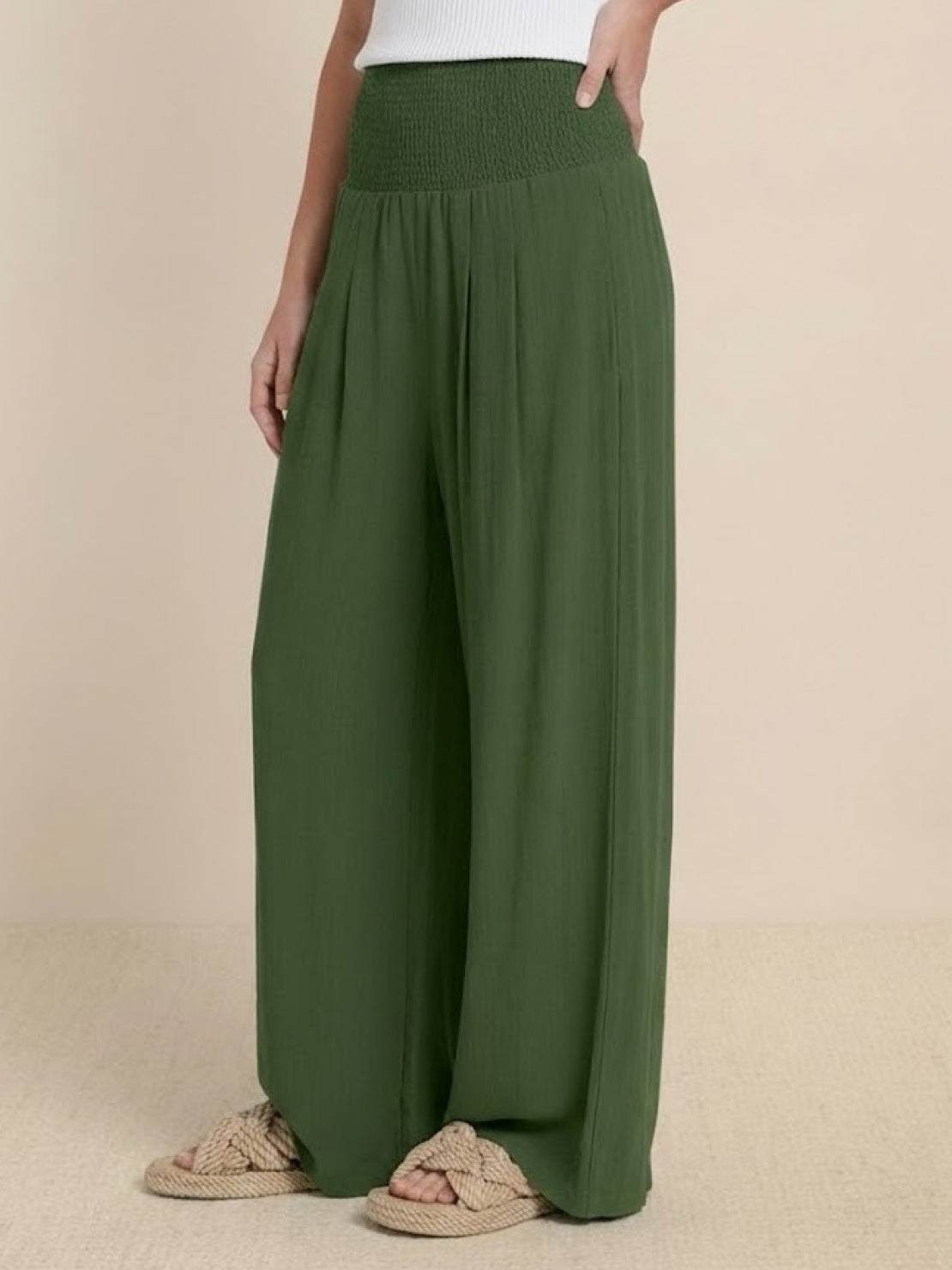 Petra Smocked Palazzo Pants | Women's High-Waist Wide-Leg Trousers