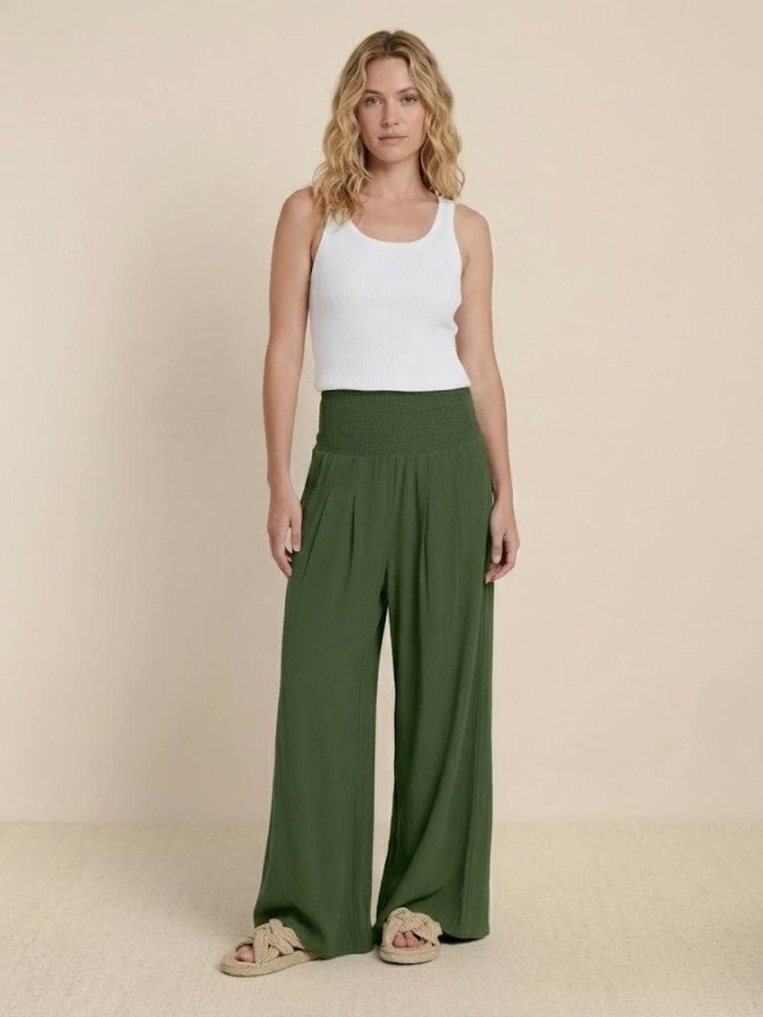 Petra Smocked Palazzo Pants | Women's High-Waist Wide-Leg Trousers