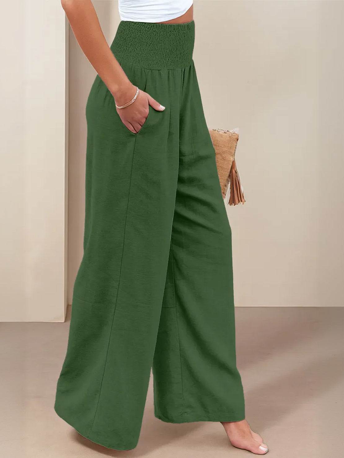 Petra Smocked Palazzo Pants | Women's High-Waist Wide-Leg Trousers