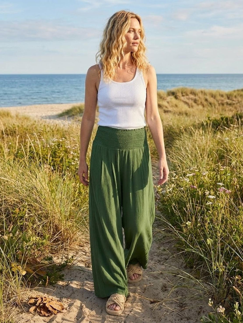 Petra Smocked Palazzo Pants | Women's High-Waist Wide-Leg Trousers
