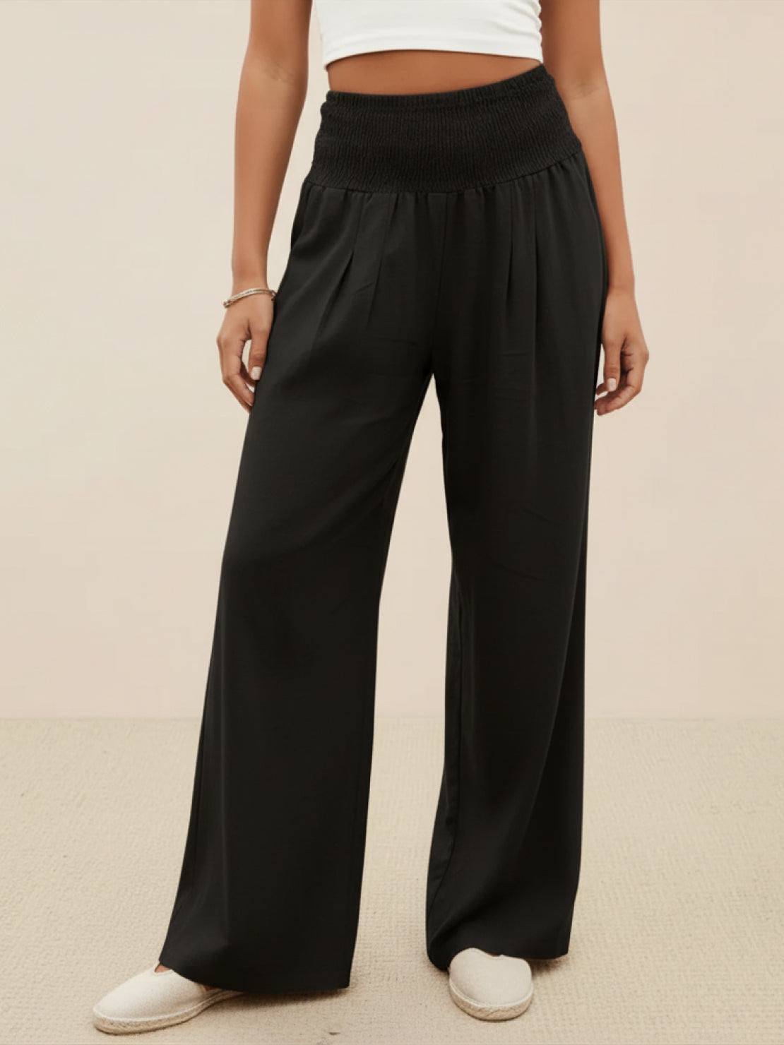 Petra Smocked Palazzo Pants | Women's High-Waist Wide-Leg Trousers