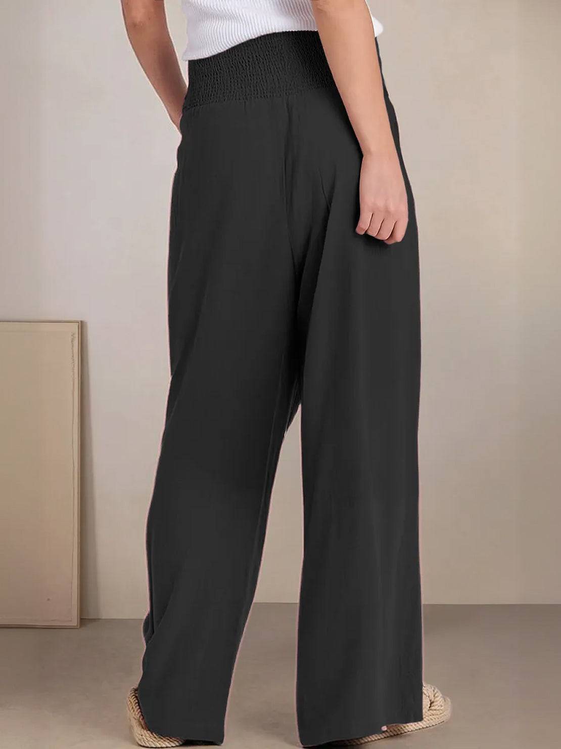 Petra Smocked Palazzo Pants | Women's High-Waist Wide-Leg Trousers