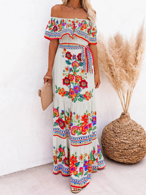 Felicity floral off-shoulder tiered maxi dress