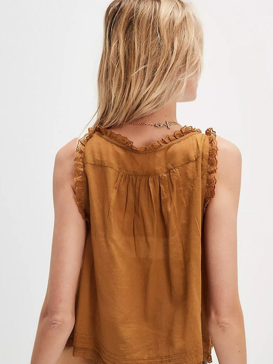Zelda lace-trim tie-front top and pants two-piece set