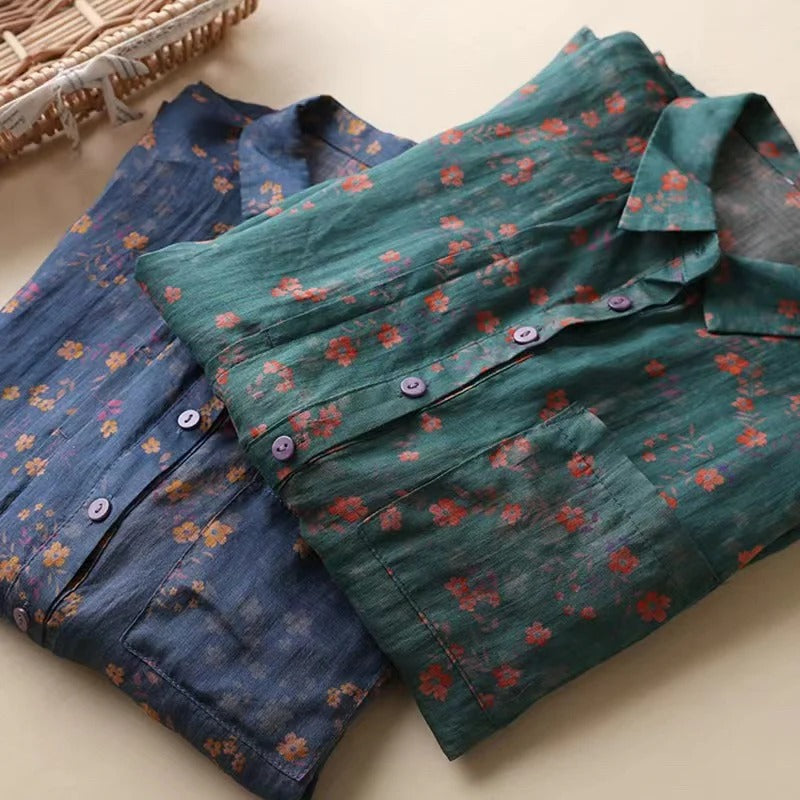Annette Floral Half-Placket Shirt | Women's Short-Sleeve Top
