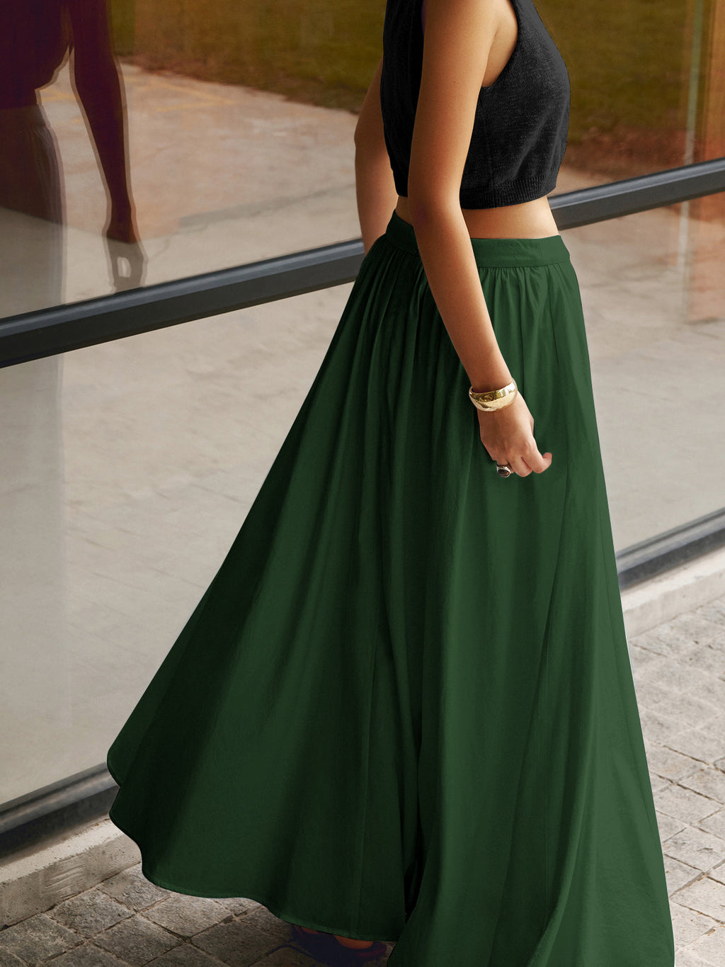 Noor high-waisted pleated a-line maxi skirt