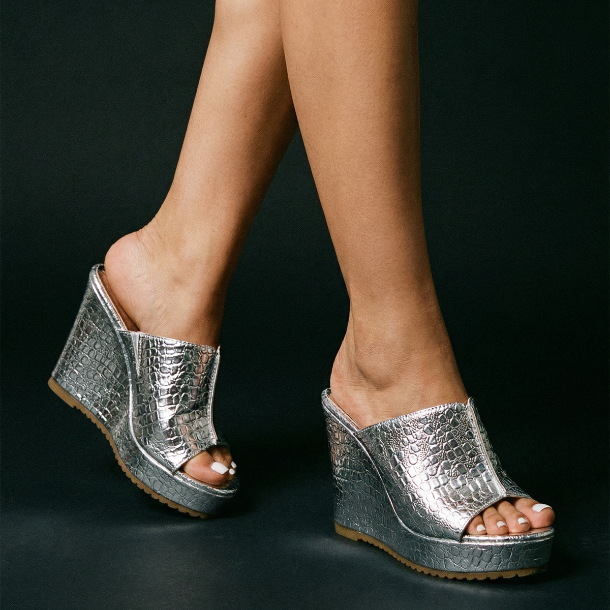 Nicolette Metallic Platform Wedge Sandals | Women's Peep-Toe Sandals