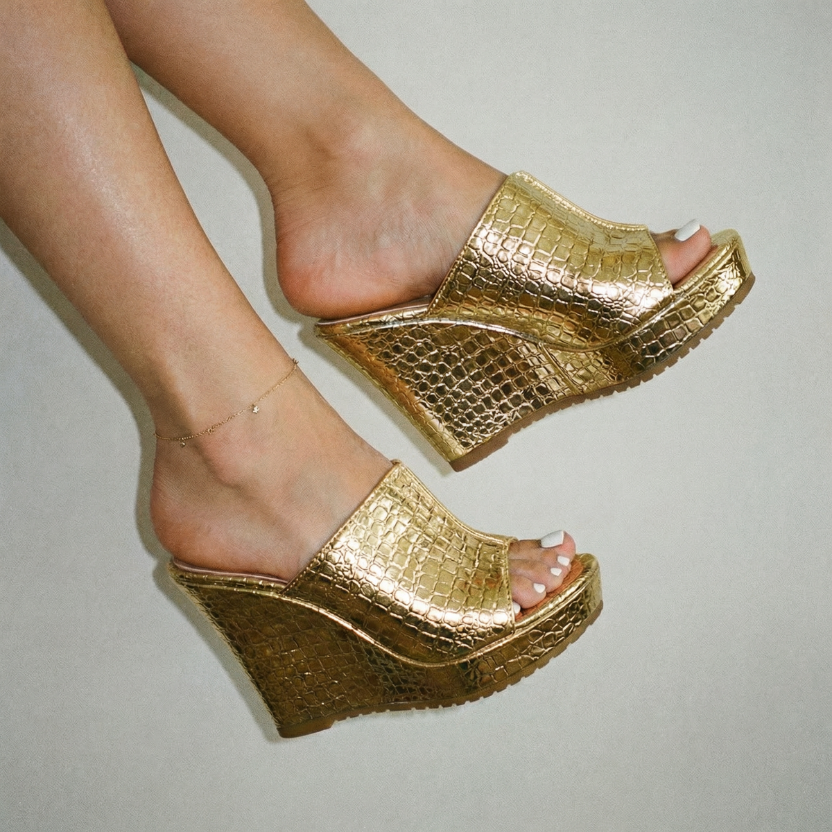Nicolette Metallic Platform Wedge Sandals | Women's Peep-Toe Sandals