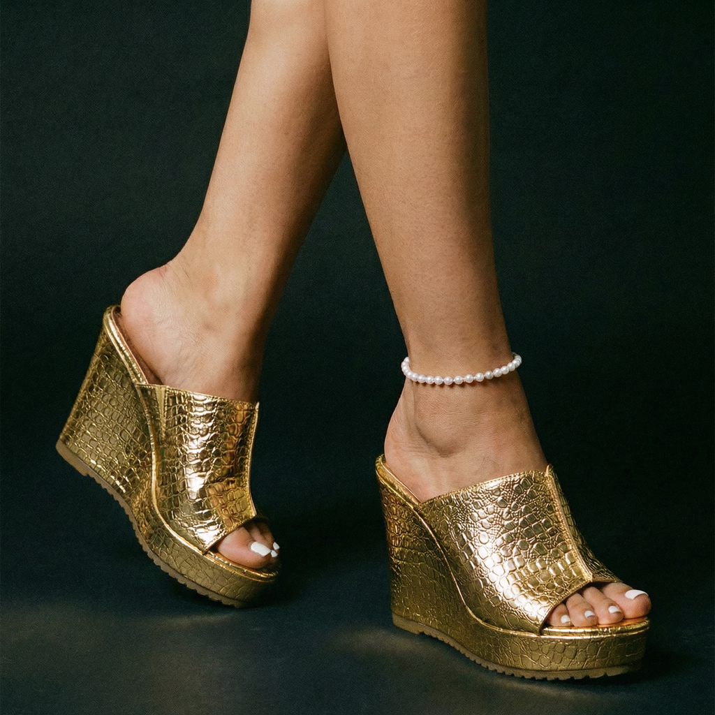 Nicolette Metallic Platform Wedge Sandals | Women's Peep-Toe Sandals