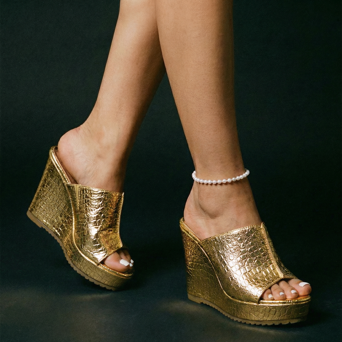Nicolette Metallic Platform Wedge Sandals | Women's Peep-Toe Sandals