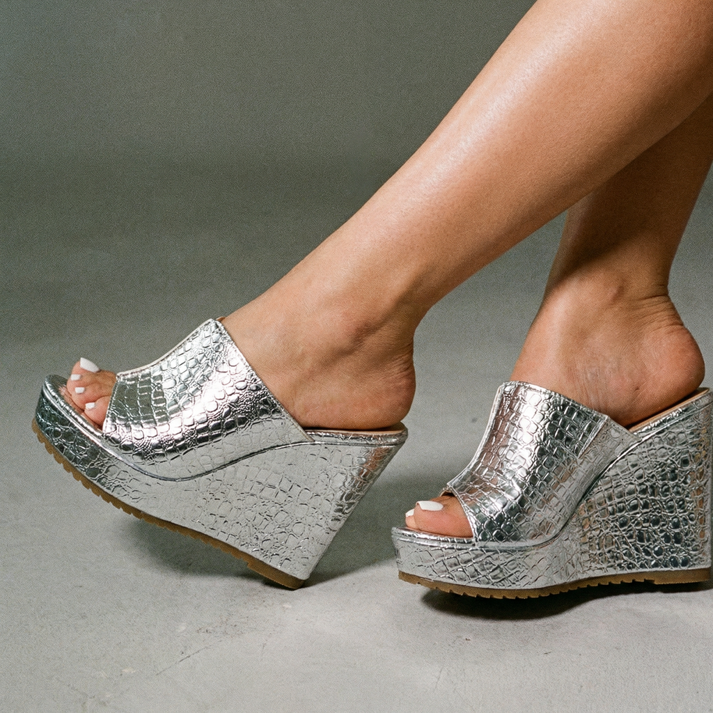Nicolette Metallic Platform Wedge Sandals | Women's Peep-Toe Sandals