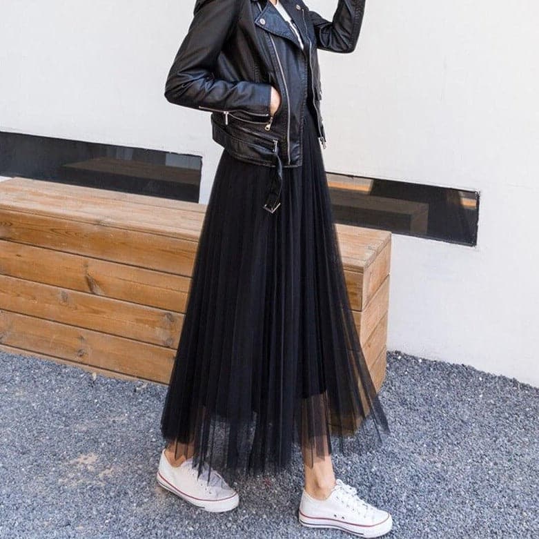 Xanthe high-waisted pleated tulle maxi skirt