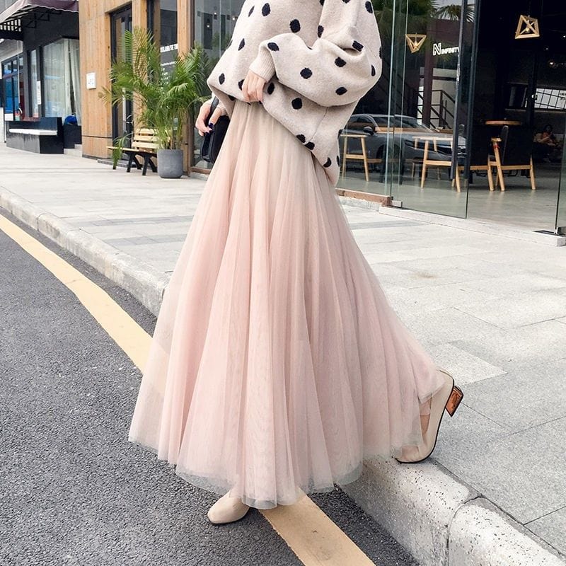 Xanthe high-waisted pleated tulle maxi skirt