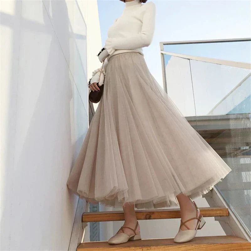 Xanthe high-waisted pleated tulle maxi skirt