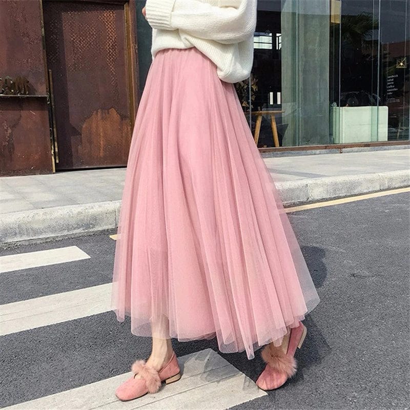 Xanthe high-waisted pleated tulle maxi skirt