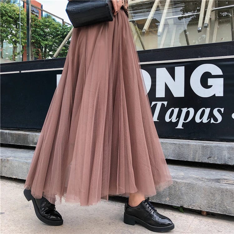 Xanthe high-waisted pleated tulle maxi skirt
