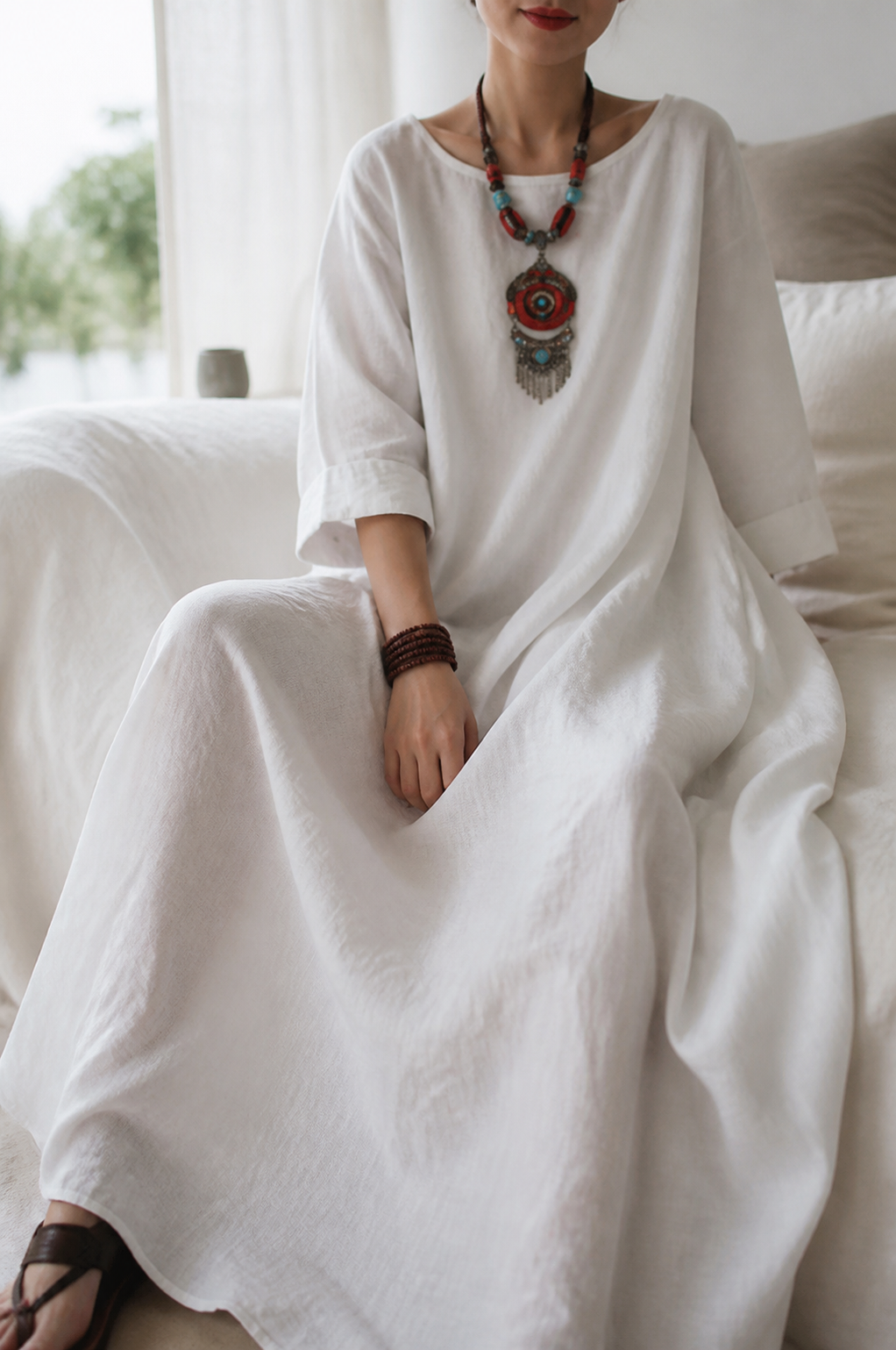 Ondine Linen Maxi Dress | Women's Summer Occasion Gown