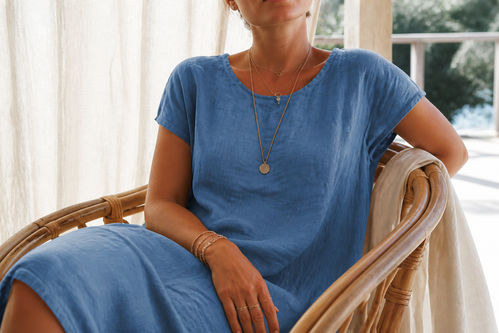 Sienna Linen Midi Dress | Women's Short-Sleeve Summer Shift