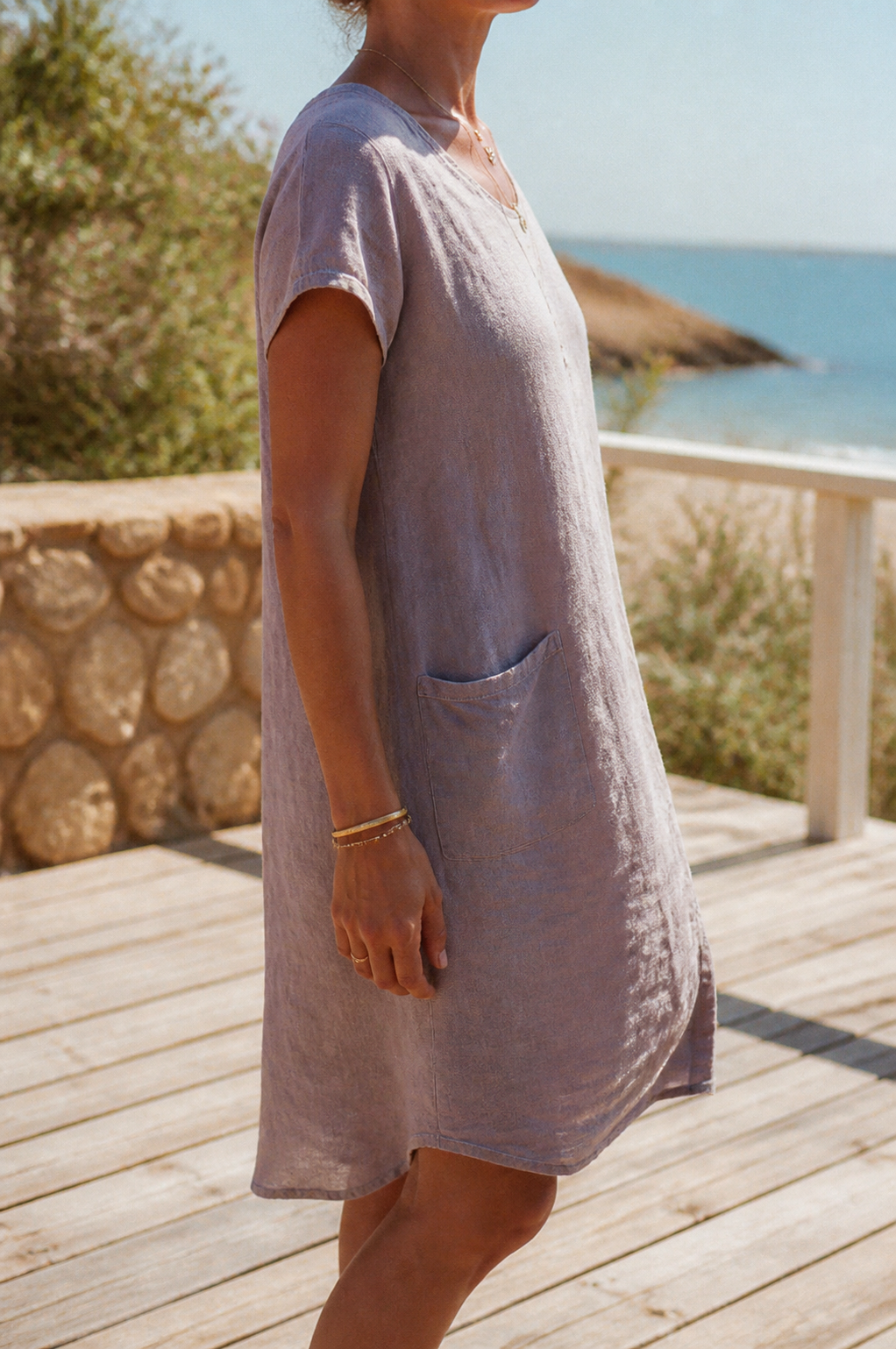 Sienna Linen Midi Dress | Women's Short-Sleeve Summer Shift