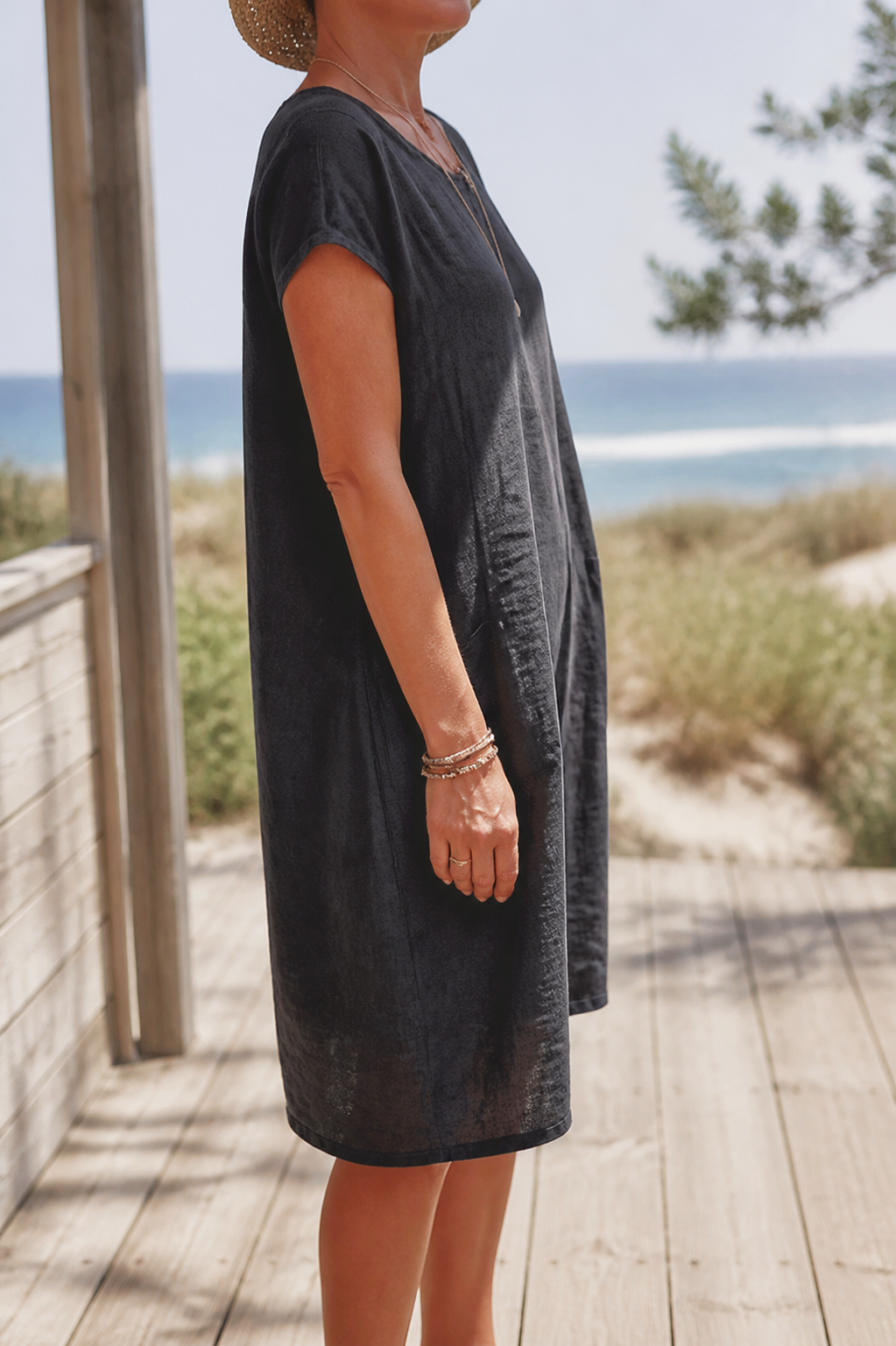 Sienna Linen Midi Dress | Women's Short-Sleeve Summer Shift