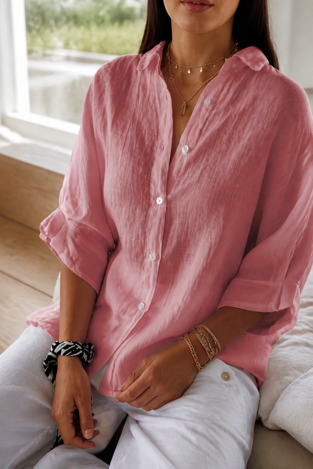 Frankie Long-Sleeve Shirt | Women's Relaxed Linen Button-Up Top