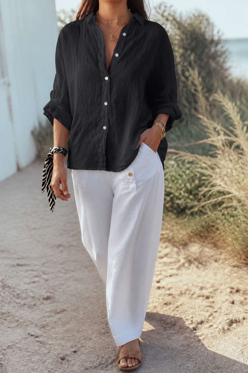 Frankie Long-Sleeve Shirt | Women's Relaxed Linen Button-Up Top