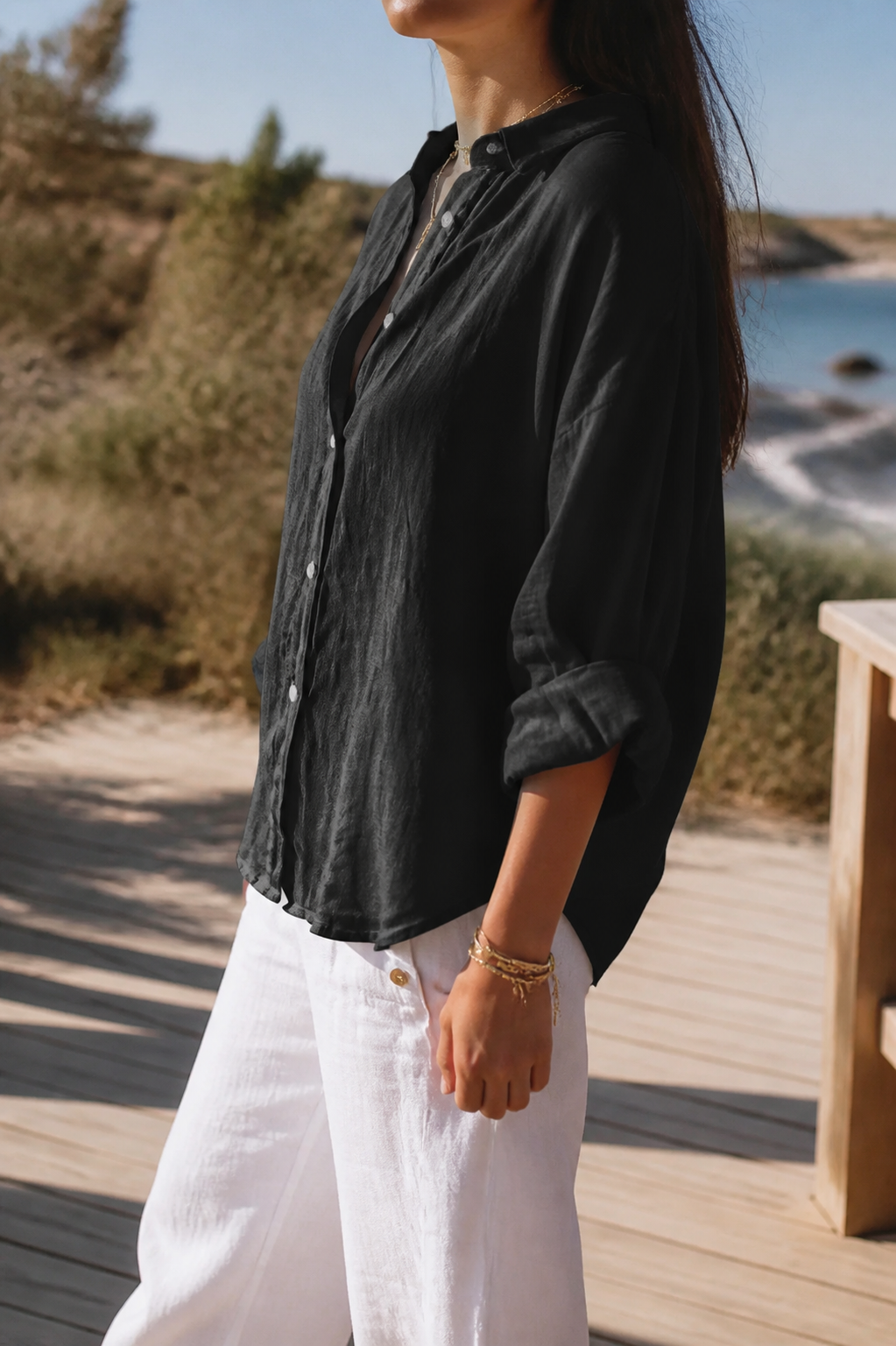 Frankie Long-Sleeve Shirt | Women's Relaxed Linen Button-Up Top