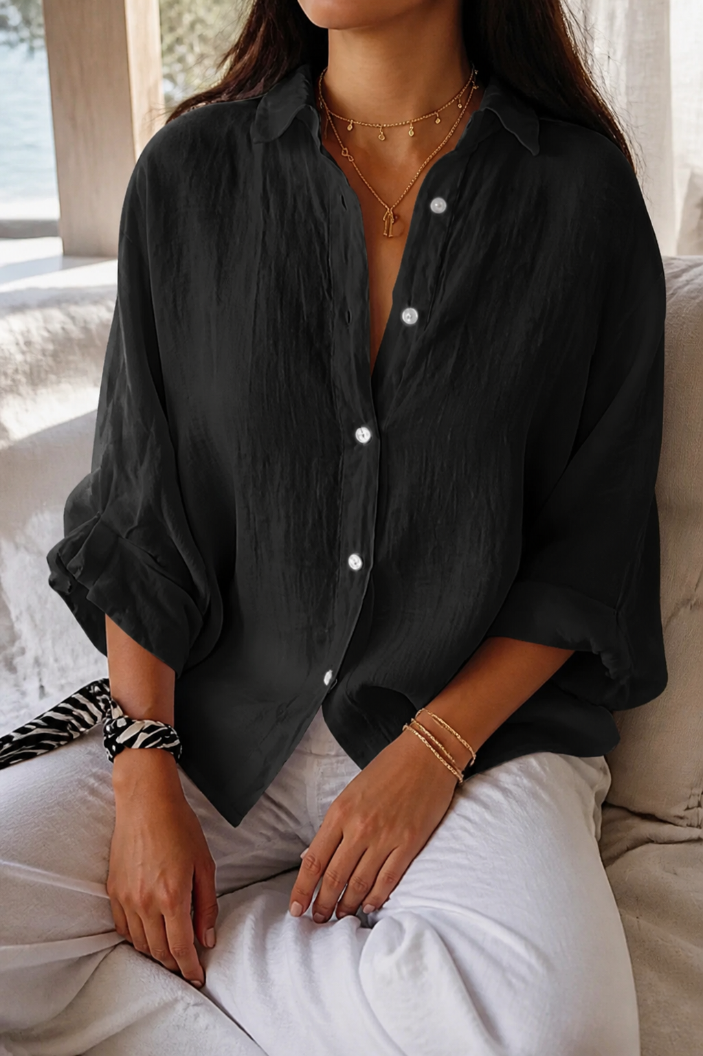 Frankie Long-Sleeve Shirt | Women's Relaxed Linen Button-Up Top