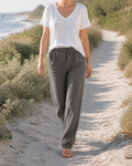 Della Drawstring Wide-Leg Pants | Women's Relaxed Linen Trousers