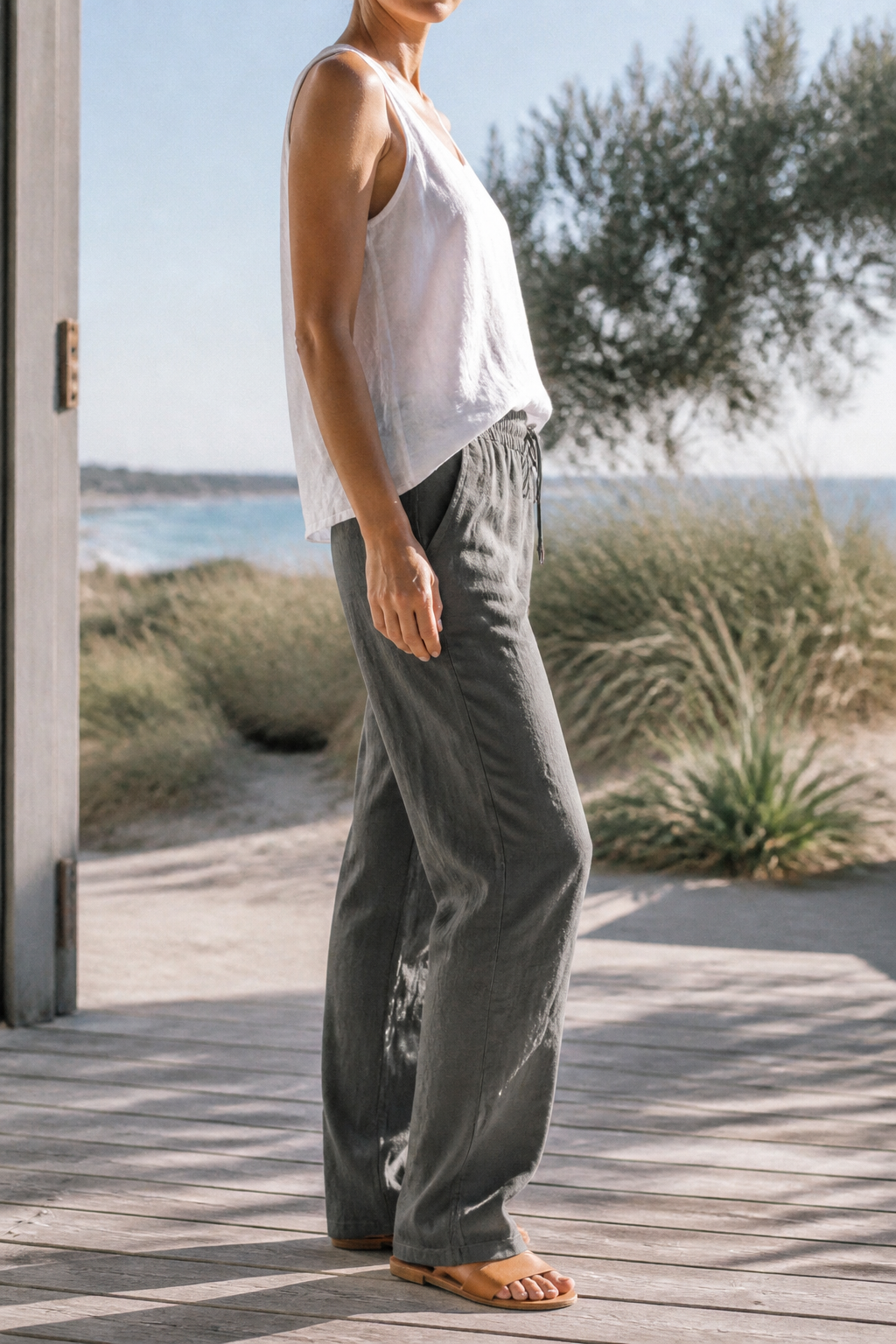 Della Drawstring Wide-Leg Pants | Women's Relaxed Linen Trousers