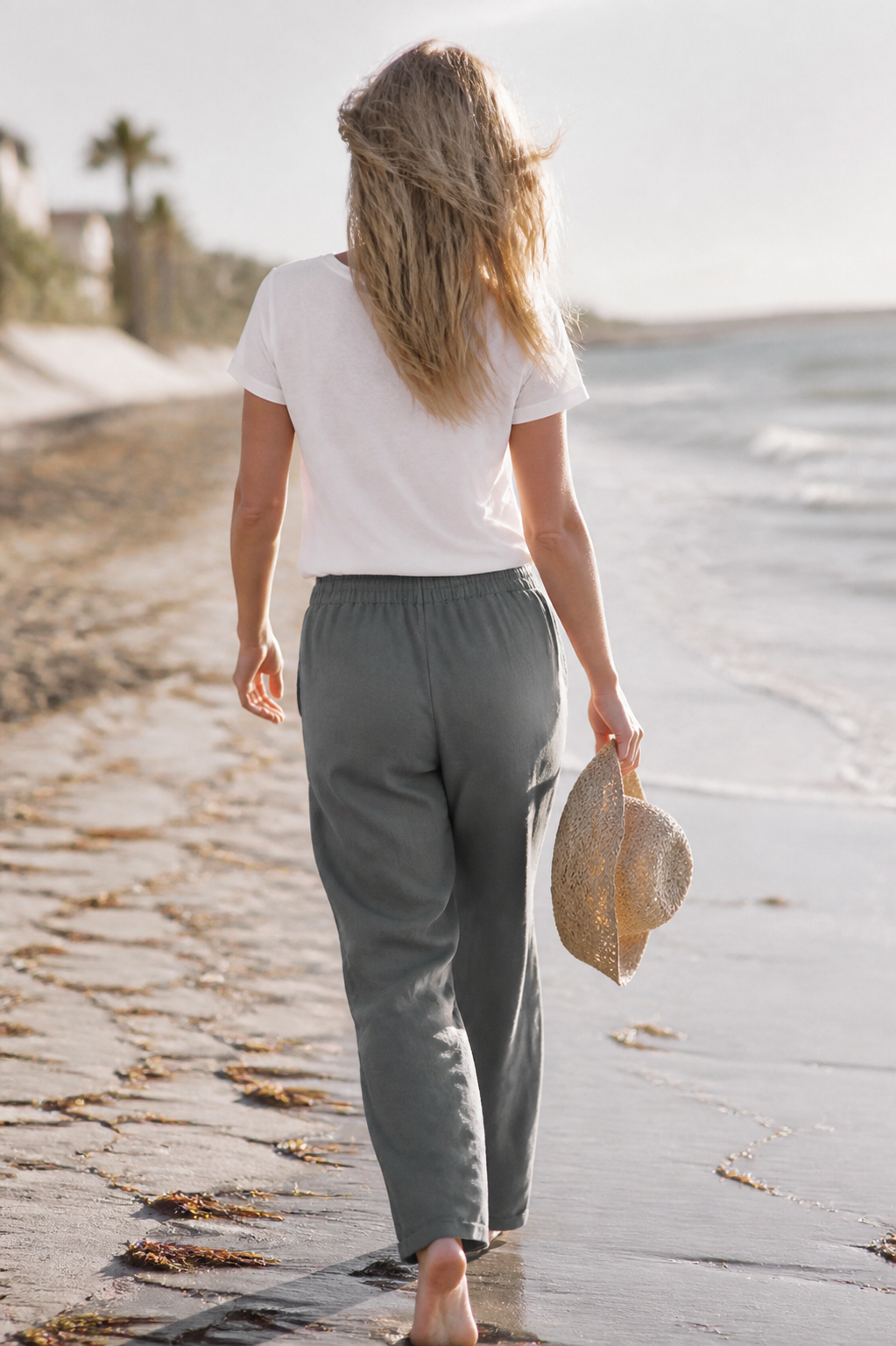 Della Drawstring Wide-Leg Pants | Women's Relaxed Linen Trousers