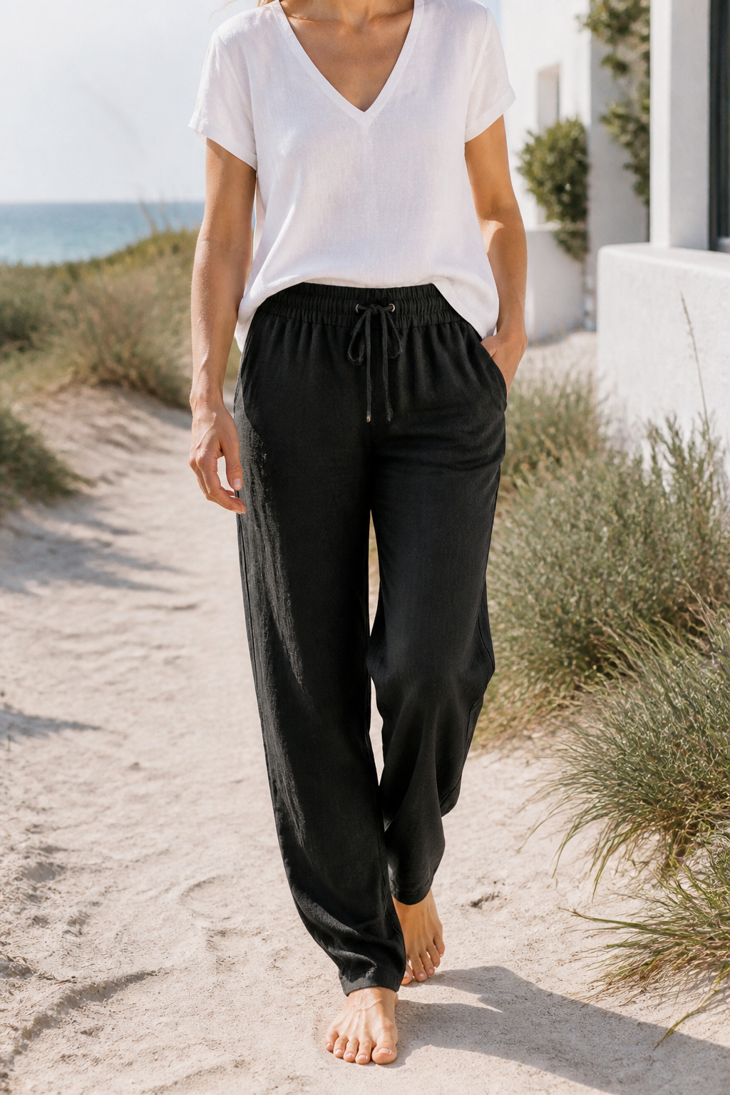 Della Drawstring Wide-Leg Pants | Women's Relaxed Linen Trousers