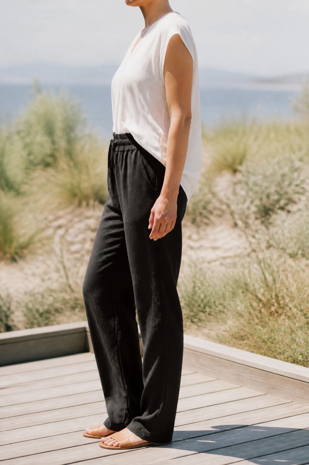 Della Drawstring Wide-Leg Pants | Women's Relaxed Linen Trousers