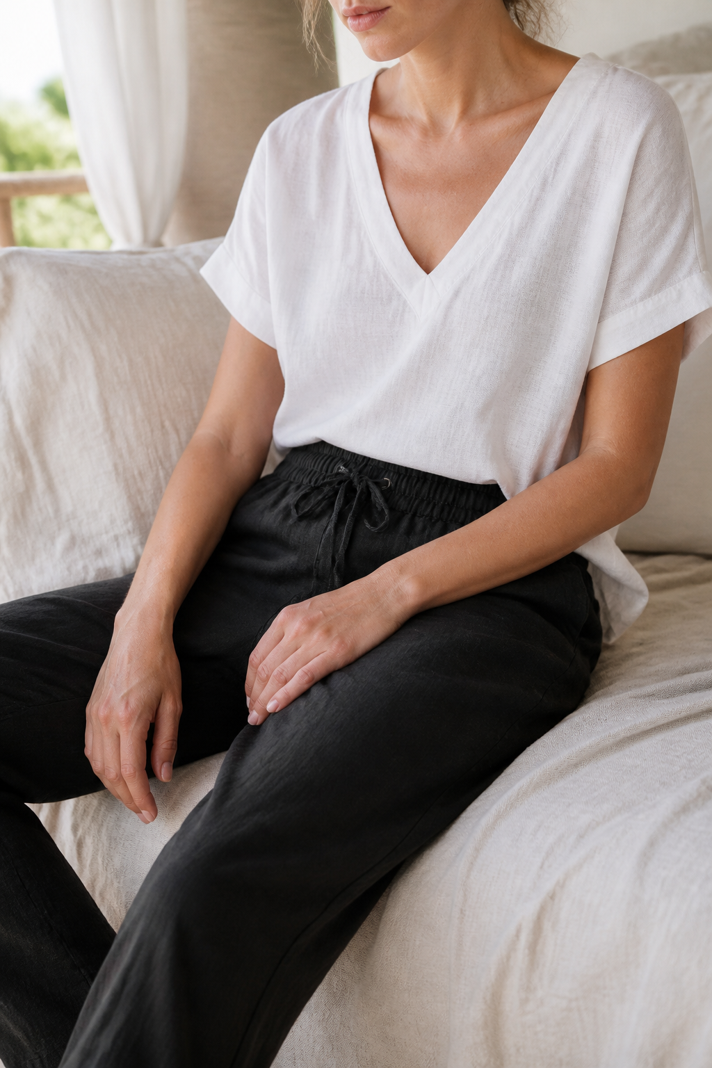 Della Drawstring Wide-Leg Pants | Women's Relaxed Linen Trousers