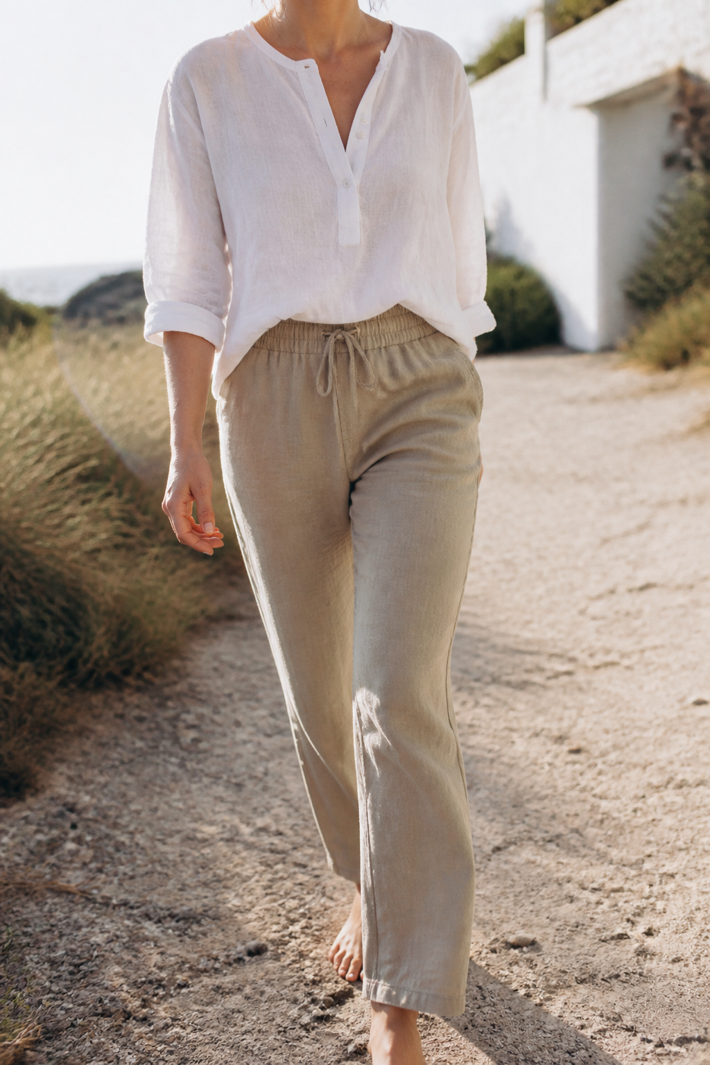 Della Drawstring Wide-Leg Pants | Women's Relaxed Linen Trousers