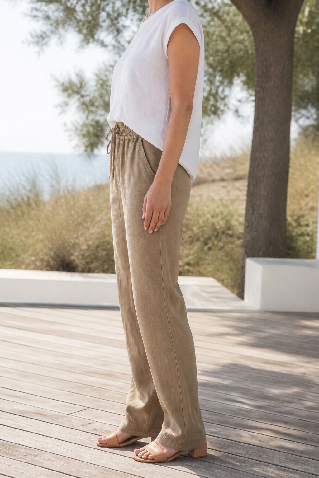 Della Drawstring Wide-Leg Pants | Women's Relaxed Linen Trousers