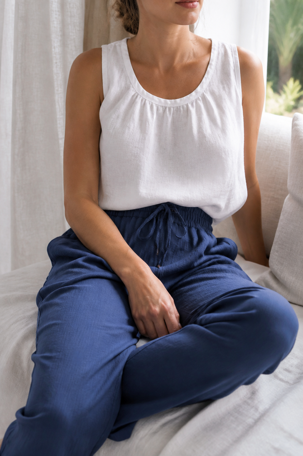 Della Drawstring Wide-Leg Pants | Women's Relaxed Linen Trousers