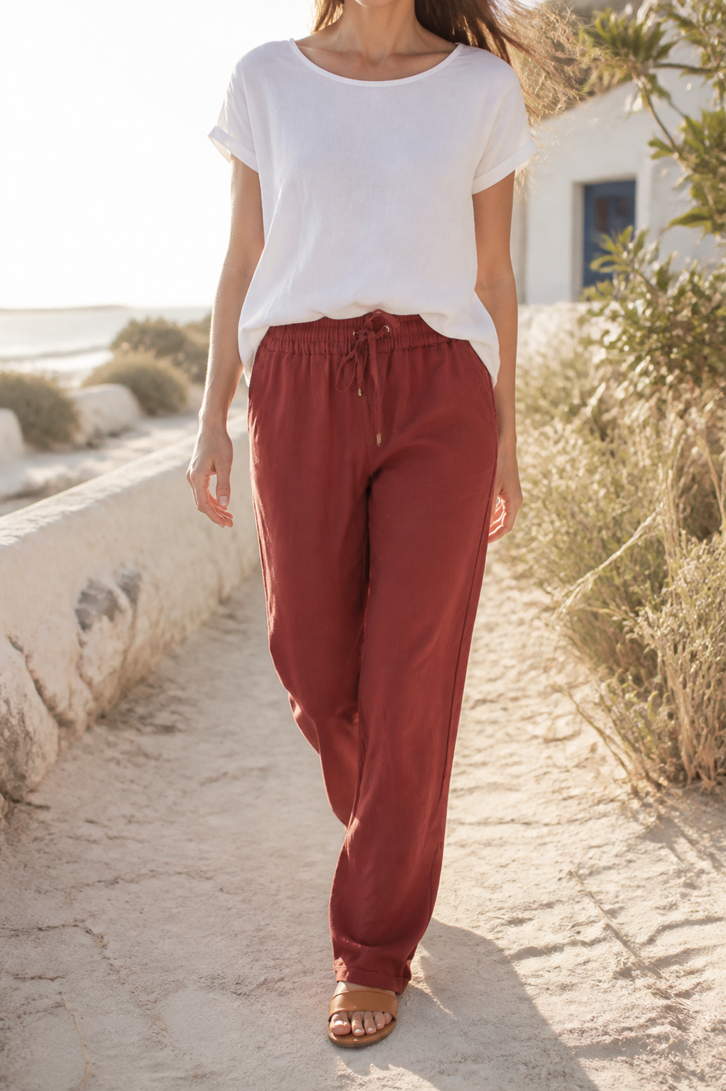 Della Drawstring Wide-Leg Pants | Women's Relaxed Linen Trousers