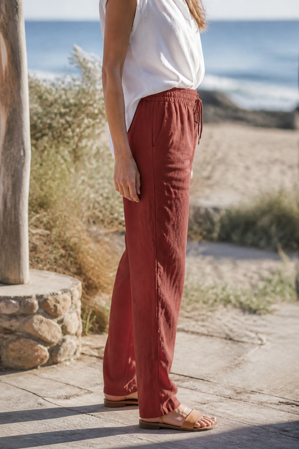 Della Drawstring Wide-Leg Pants | Women's Relaxed Linen Trousers