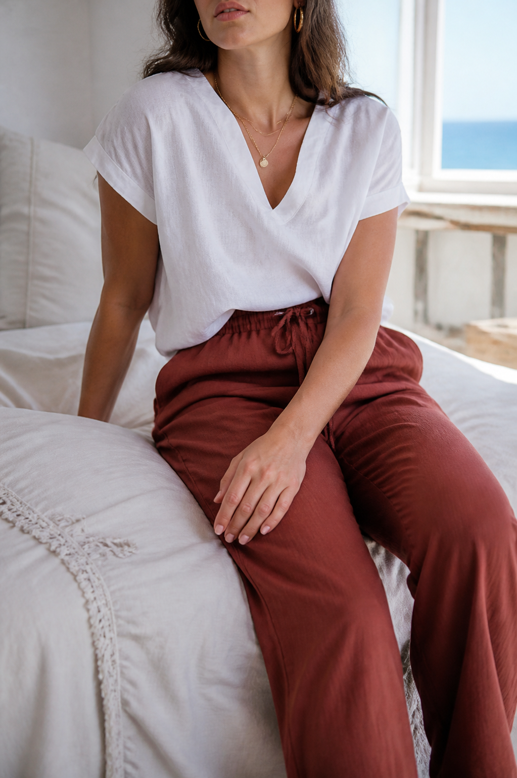 Della Drawstring Wide-Leg Pants | Women's Relaxed Linen Trousers