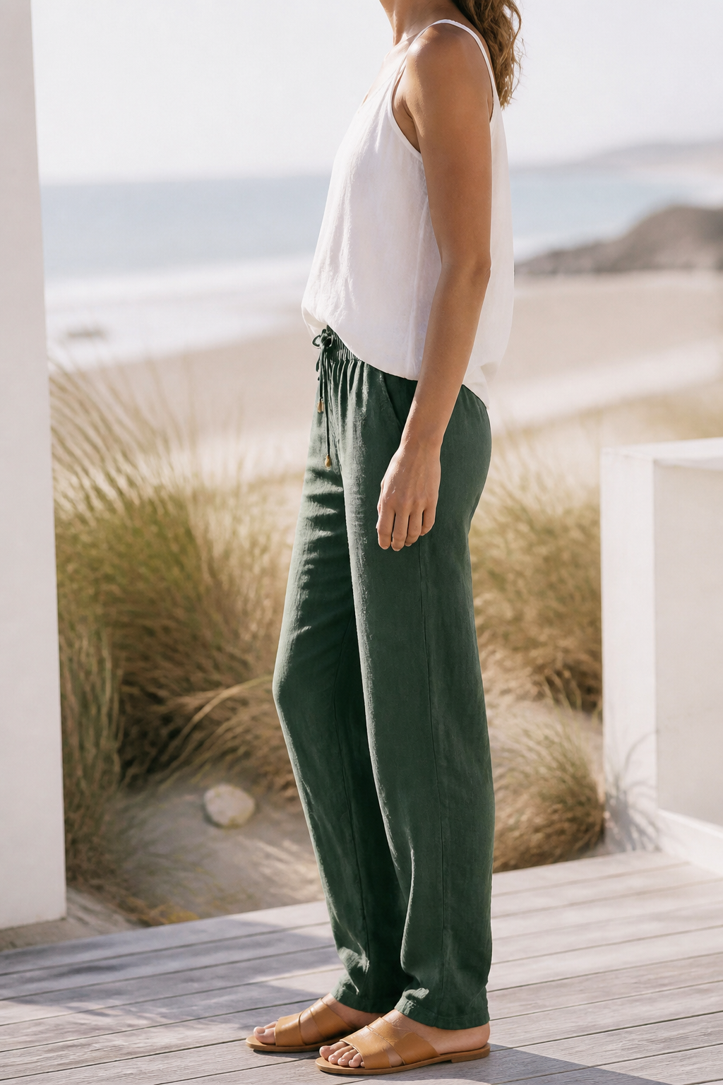 Della Drawstring Wide-Leg Pants | Women's Relaxed Linen Trousers