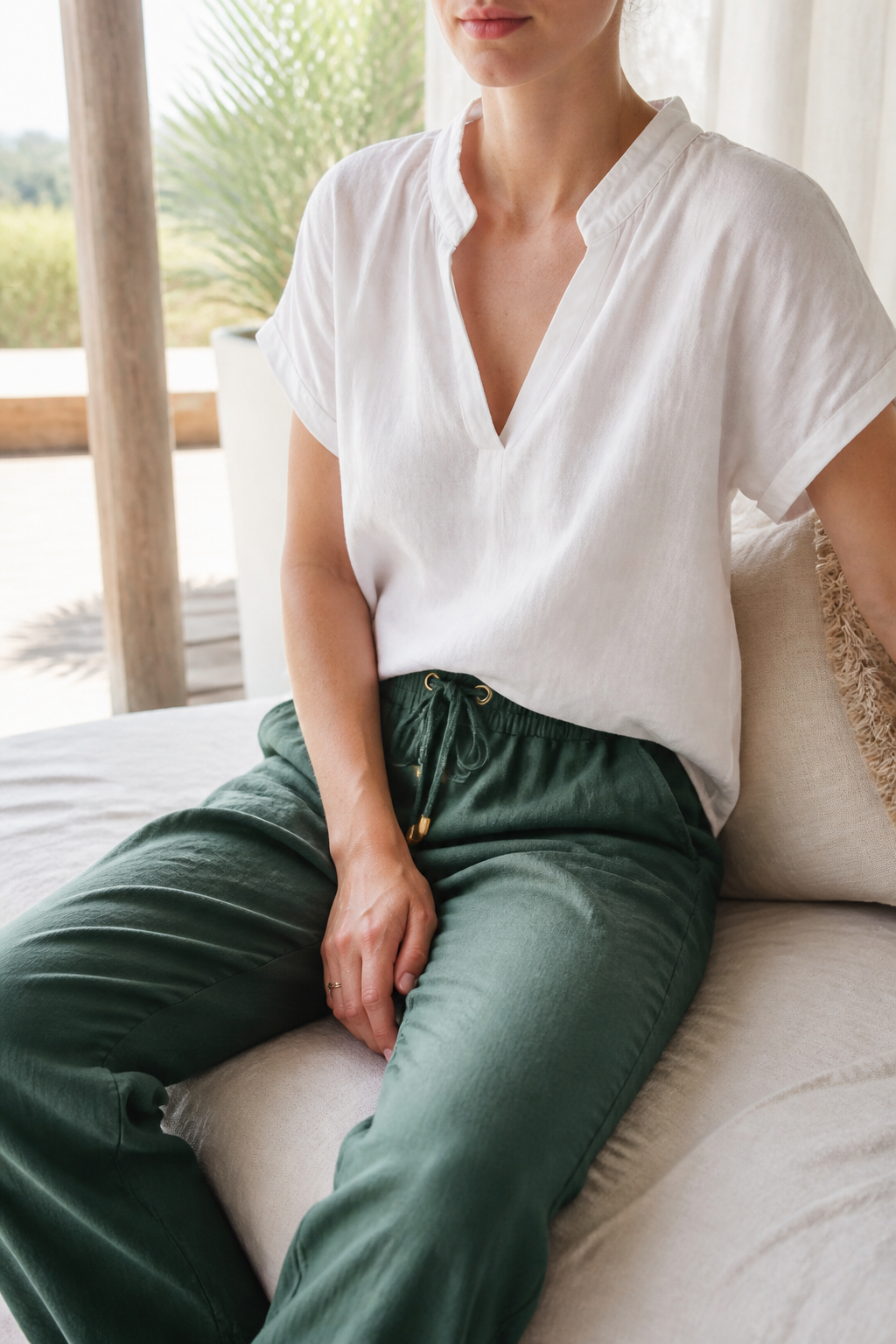 Della Drawstring Wide-Leg Pants | Women's Relaxed Linen Trousers