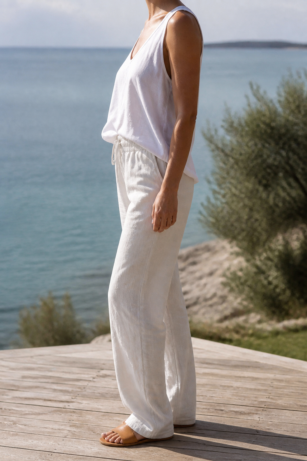 Della Drawstring Wide-Leg Pants | Women's Relaxed Linen Trousers