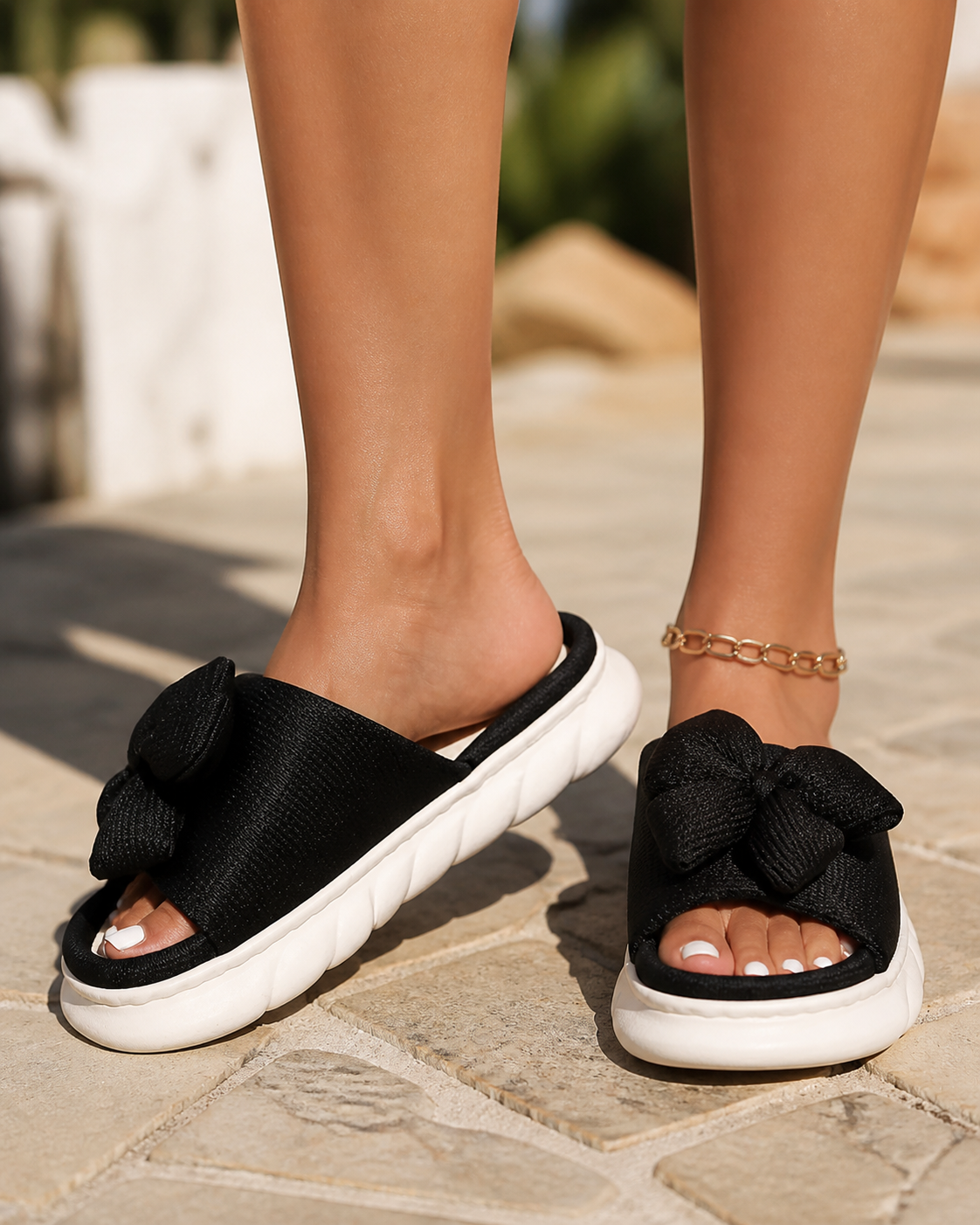 Lilo Bow Platform Slides | Women's Slip-On Summer Slides
