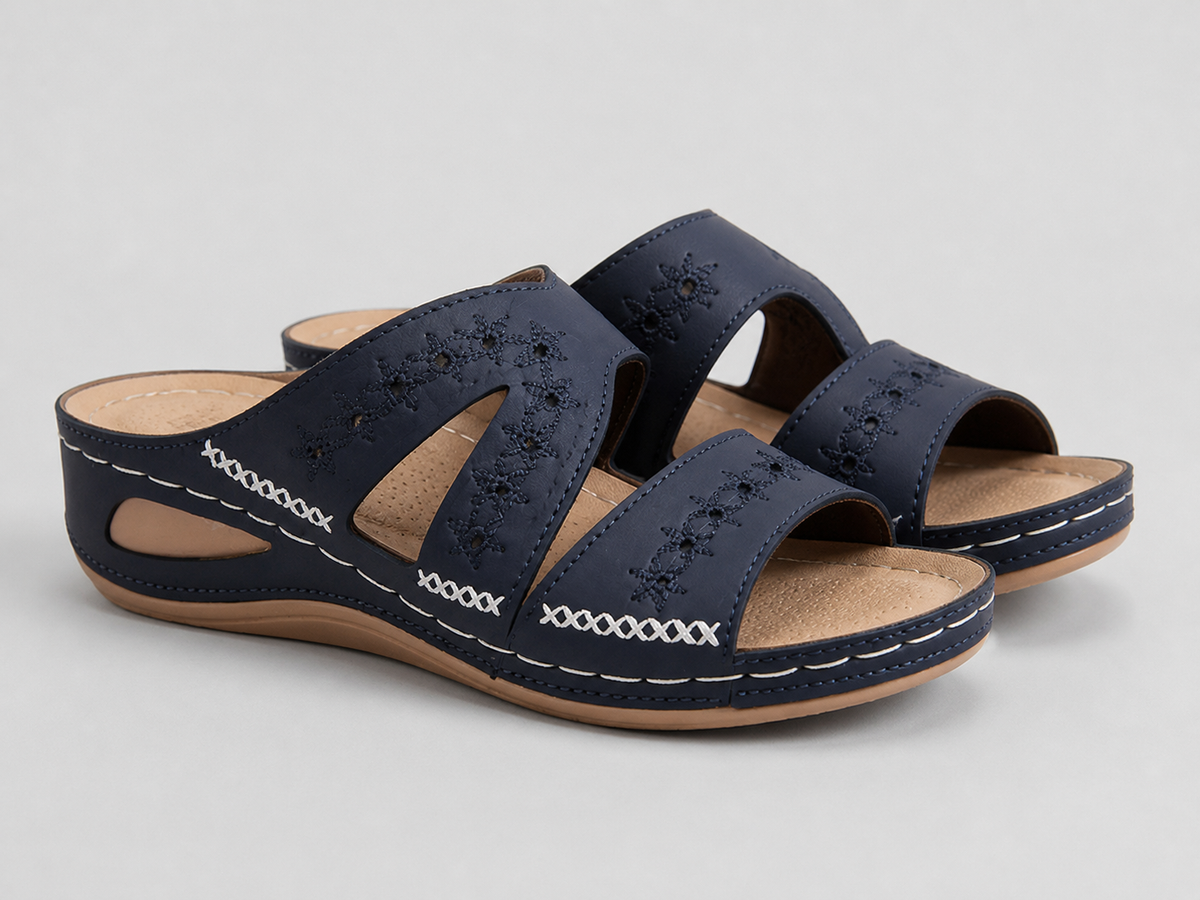 Calla Embroidered Slide Sandals | Women's Flat Slip-On Slides
